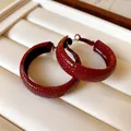 Vintage dark red hoop earrings with crocodile skin texture in elegant ankora red finish - Leather Embossed Hoop (23#) / Inner Diameter 31mm / Burgundy