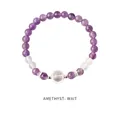 Elegante bracciale di perle di ametista e quarzo trasparente con distanziali in argento - Stile Ametista e Cristallo Bianco (Bracciale 31#) / 6mm (Con confezione regalo) / Viola