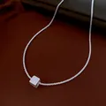 Minimalist silver cube pendant on a unique textured woven necklace chain for women - 79# Necklace (Silver)