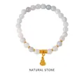 Braccialetto di pietre naturali con perline azzurre e ciondolo a forma di zucca d'oro - Stile Ciondolo Zucca della Fortuna (Bracciale 54#) / Con Confezione Regalo Squisita / Oro-Blu