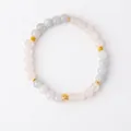 Elegante bracciale in pietre naturali rosa e blu con distanziatori dorati - Stile Color-Block Fresco (Bracciale 57#) / Con Confezione Regalo Squisita / Bianco-Blu