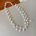 Elegant double-layer gold plated faux pearl adjustable necklace for women stylish jewelry - Single Row Pearl Gold Fine Necklace / Single Row / Gold White Single Row