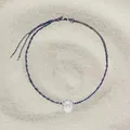 Handmade woven blue and gold nautical cord necklace with a silver shell pendant - 92# Necklace (92#) / Silver-Blue