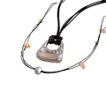 Elegant hand-woven resort style necklace featuring silver metallic pendant and amber beads - 91# Necklace (91#) / Silver-Black