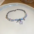 Bracelet élégant de style français avec pendentif étoile et nœud bleu pour femme - Style Coulissant Tressé Nœud Papillon Étoile / Bleu / Étoile