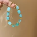Bracciale di perle di cristallo azzurro e verde con fiori in zircone dorato fresco - Stile Zirconia Cristallo a Tamburo (Bracciale 87#) / Con Confezione Regalo Squisita / Oro-Verde