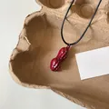 Elegant handmade dark red peanut shaped pendant necklace with a minimalist black cord - Peanut Shaped Necklace (71#) / Red