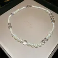 Elegant handmade necklace featuring white pearls and clear crystal beads for women - Pearl Magnetic Choker (74#) / White