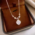 Elegant silver necklace featuring a heart-shaped gemstone pendant in a luxury brown gift box - 80# Necklace / Gold-Pink