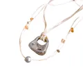 Hand-woven cream cord necklace with organic silver pendant and amber-colored beads - Style 90# Necklace / Silver-White