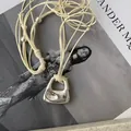 Chic silver handbag pendant necklace with cream woven cord for women's jewelry - Style 94# Necklace / Silver-Coffee