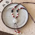 Handmade woven seashell necklace with colorful beads for beach vacation style - 102# Necklace - White & Multi-color