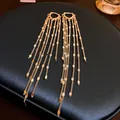 Close-up of gold-tone tassel earrings with delicate chains and heart-shaped hoops. - Standard Ear Buckle Tassel Style (38#)