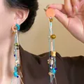 Bohemian style long tassel earrings with colorful beads, wood elements and silver needles - Silver Post Ethnic Style (13#)