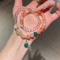 Vintage agate and sunstone crystal stackable bracelet with gold floral charm detail - Style 36 (Vintage High-End) / Gold-Clear