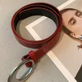 Red alligator texture wide waist belt with oversized silver oval buckle for women - Red Crocodile Pattern Large Buckle (HN10251)