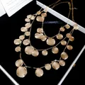Adjustable gold layered necklace with irregular textured sequin pendants and chain - 3-Piece Set (Gold)