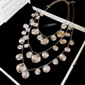 Layered silver necklace with irregular wrinkled geometric disk pendants in a gift box - 3-Piece Set (Silver)