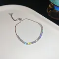 Verstellbares silberfarbenes Armband mit quadratischen Zirkonia-Steinen im minimalistischen Stil - Quadratischer Klarer Zirkonia-Stil (79#) / Silber