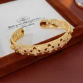 18k gold plated cuff bracelet with sparkling zircon flower pattern in luxury gold finish - 85# Hollow Flower Rhinestone Style / Gold