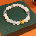 Elegant beaded bracelet with white and yellow crystal beads and engraved gold character - Style 53 (Gold Character Lucky Bead) / White