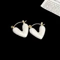 Simple heart-shaped earrings in gold-plated finish with white enamel dripping detail - Enamel Heart Style (18#)