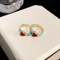 Elegant 18k gold plated light blue enamel heart hoop earrings for women, vintage style - Heart Blue Style (7#)