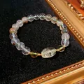 Exquisite vintage phantom quartz beaded bracelet with tiger eye stone and gold accents - Style 61 (Phantom Crystal) / Yellow-Green