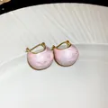 Elegant vintage pink enamel bean hoop earrings featuring gold plated metal finish - Pearl Pink Bean Style (9#)
