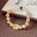 Retro Maillard style yellow crystal bead bracelet with tiger eye stone and crystal beads - Style 62 (Square Tag) / Yellow-White-Gold
