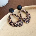 Exquisite close-up showing the leopard print texture of vintage teardrop earrings on a plate - Coffee Leopard Teardrop (3#)