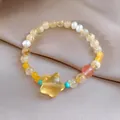 Retro Maillard style citrine crystal bead bracelet with a yellow star charm and pearls - Style 79 (Star Accent) / Yellow