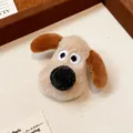 Close-up detail showing the soft flocked texture of this cute cartoon dog brooch - Cartoon Dog (3#)