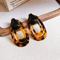 Vintage Maillard-Stil Schildpatt-Ohrhänger mit schwarzen geometrischen Details - Geometrischer Hängeohrring (106#) / Kaffee Schwarz