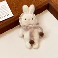 Close-up of a cute handmade knit white rabbit brooch with lace collar and bow - Lace Rabbit (4#)