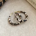 Vintage leopard print leather wrapped gold hoop earrings for autumn and winter - Leather Fabric Hoop Style / 4mm / Coffee Round 4mm