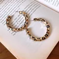 Elegant vintage leopard print gold hoop earrings in retro Maillard style for women - Gold Coffee Studs (63#)