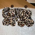 Exaggerated leopard print layered fabric flower earrings with brown studs in retro Maillard style - Dark Coffee Floral (69#)