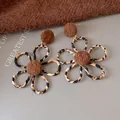 Vintage brown leopard print flower earrings with knitted details Maillard style - Coffee Woven Flower (70#)