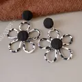 Retro leopard print flower drop earrings with black woven center details for women - Black Woven Flower (71#)