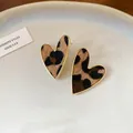 Vintage heart-shaped leopard print stud earrings with gold trim and soft fur texture - Gold Coffee Heart (72#)