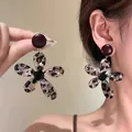 Vintage leopard print flower drop earrings with elegant burgundy stud for women's fashion - Coffee Flower Pendant (73#)
