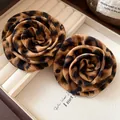 Retro Maillard style leopard print rose-shaped fabric stud earrings for trendy women - Coffee Rose (75#)