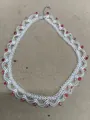 Vintage white glass bead lace choker with red accents and stainless steel clasp - 3# White-Red