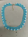 Handmade vintage style blue and white beaded lace necklace with stainless steel clasp - 4# Gold-Blue-White