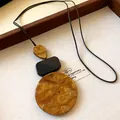 Minimalist Zen ethnic necklace with amber marbled resin geometric pendants on black cord - Zen Style Geometric Resin Cord Necklace / 25# Necklace-Black-Ginger