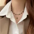 Eleganter Vintage-Schichtenhalskette aus Tigerauge-Perlen mit ovalem Steinanhänger für Damen - Zweiteiliges Set / 1# Halskette-Kaffee