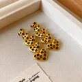 Vintage French style heart-shaped gold dangling earrings with leopard print and crystals - Gold Rope Round Cat's Eye (S925 Silver Needle)