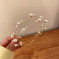 Elegant French vintage double-layered headband with white pearls for women's hair styling - Gold Pearl Style