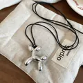 Minimalist silver balloon dog pendant necklace with an adjustable black leather cord - Silver Balloon Dog Style (13#) / Adjustable / Silver